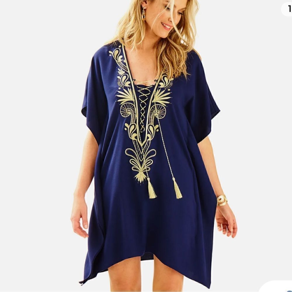 Lilly Pulitzer Chai Caftan Mini Dress Navy Blue XS